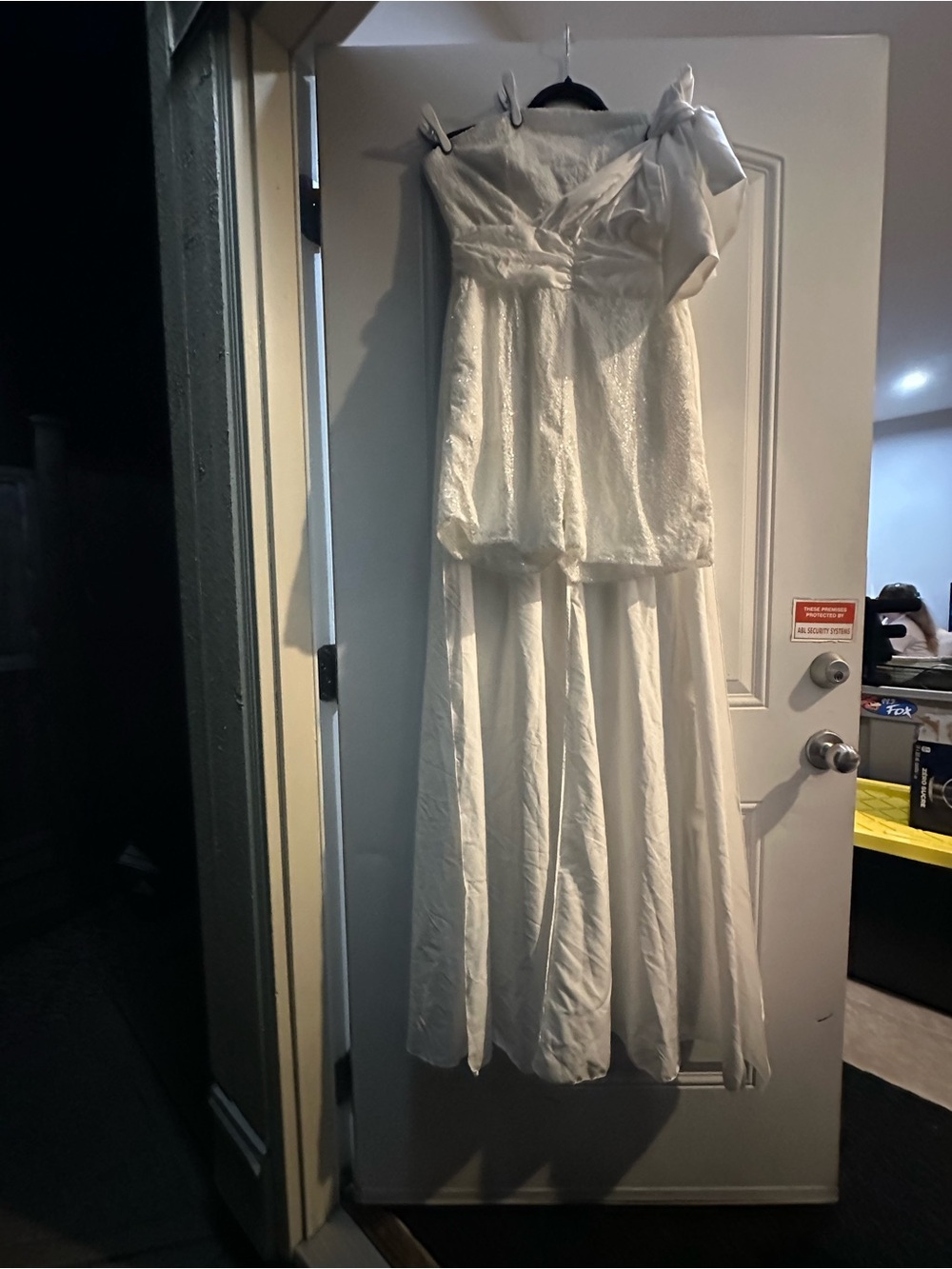 White One-Shoulder romper Evening Dress with Draped Bow - Picture 3 of 5